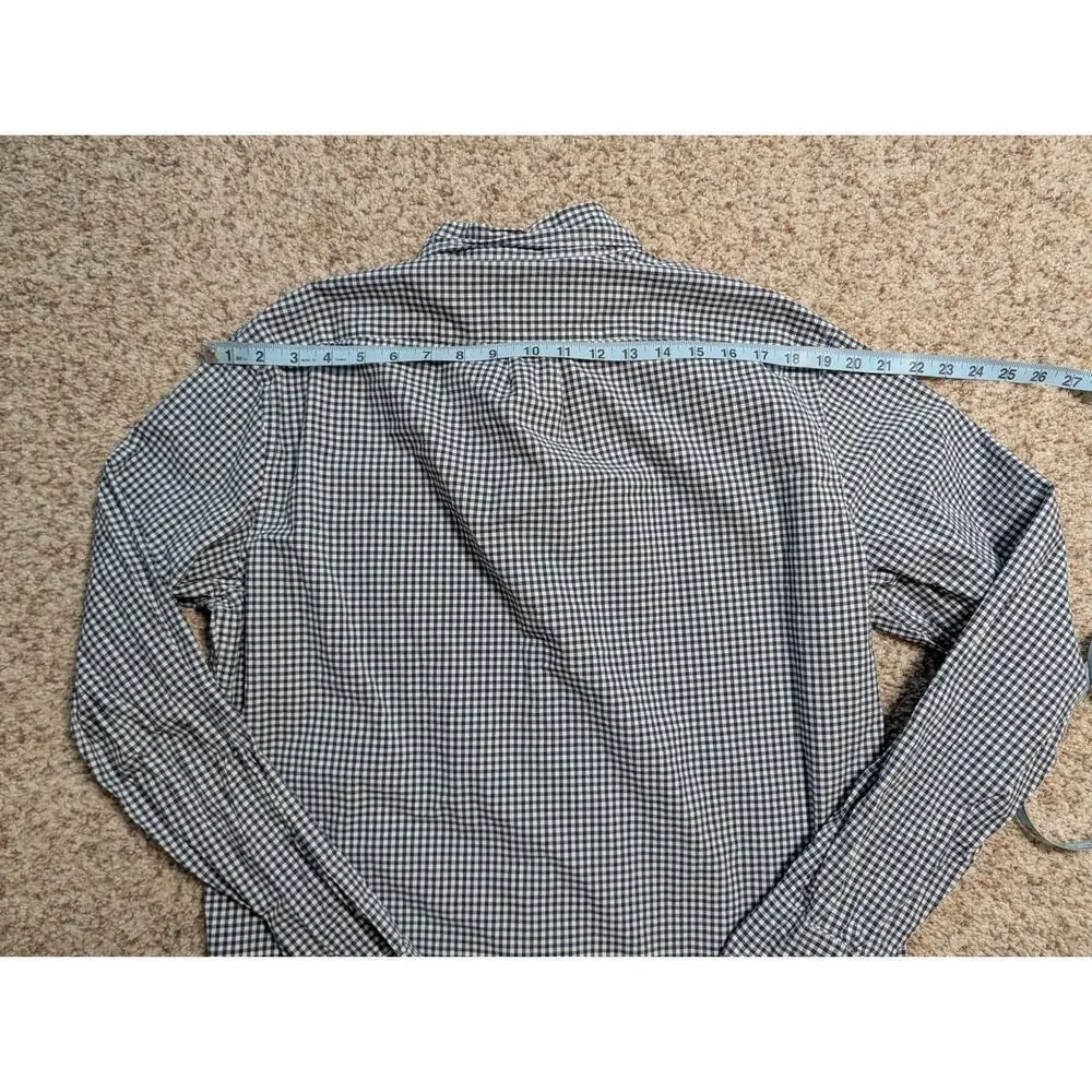 J. Crew Slim button up shirt, men's L, blue/white check pattern; Cotton Stretch